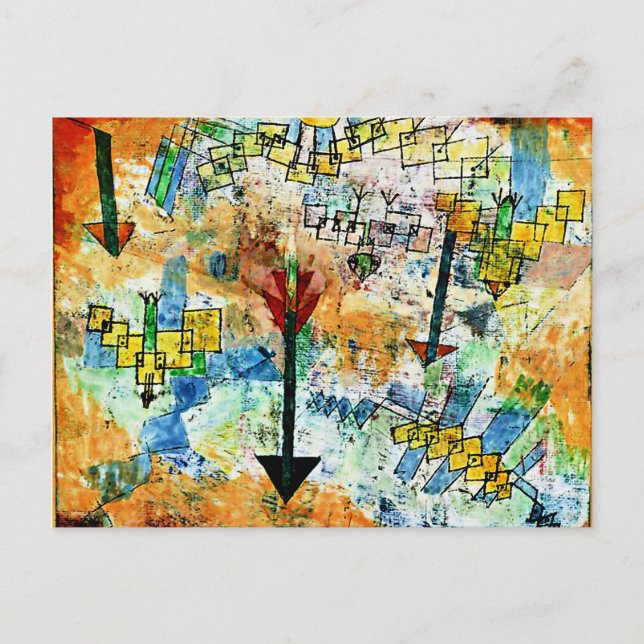 Carte Postale Klee - Oiseaux se balançant vers le bas et flèches (Devant)