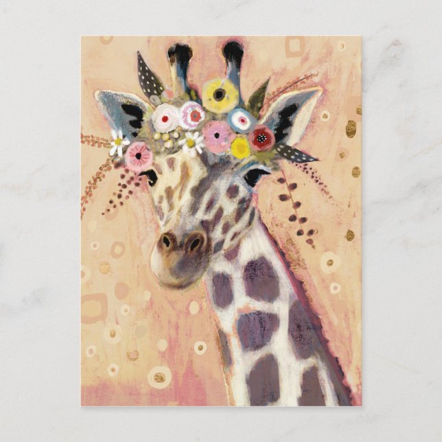 Carte Postale Klimt Giraffe | Orné De Fleurs (Devant)
