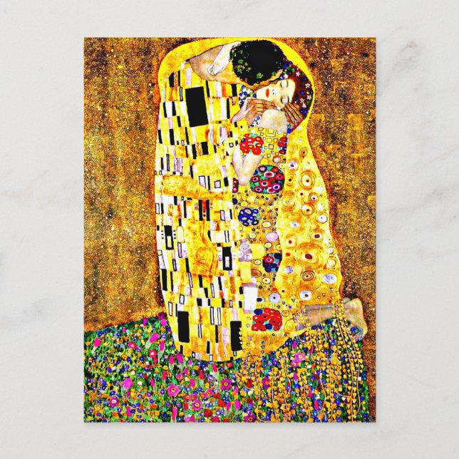 Carte Postale Klimt - The Kiss, célèbre peinture, (Devant)