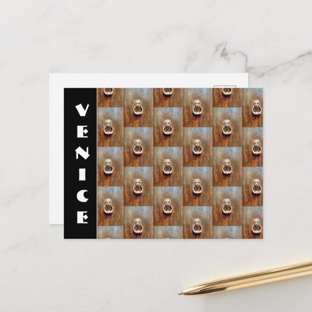 Carte Postale Knocker de porte de Venise (Devant/Arrière en situation)