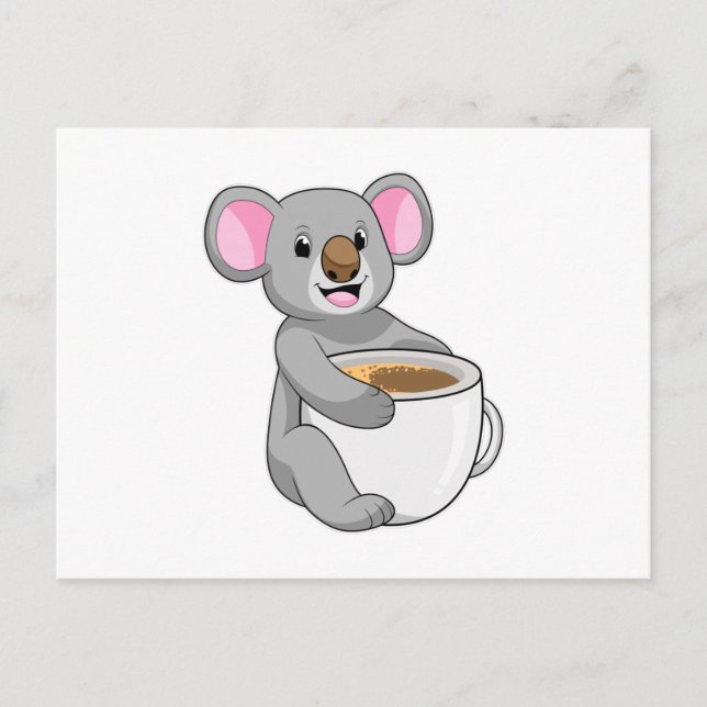 Carte Postale Koala avec tasse de café (Devant)