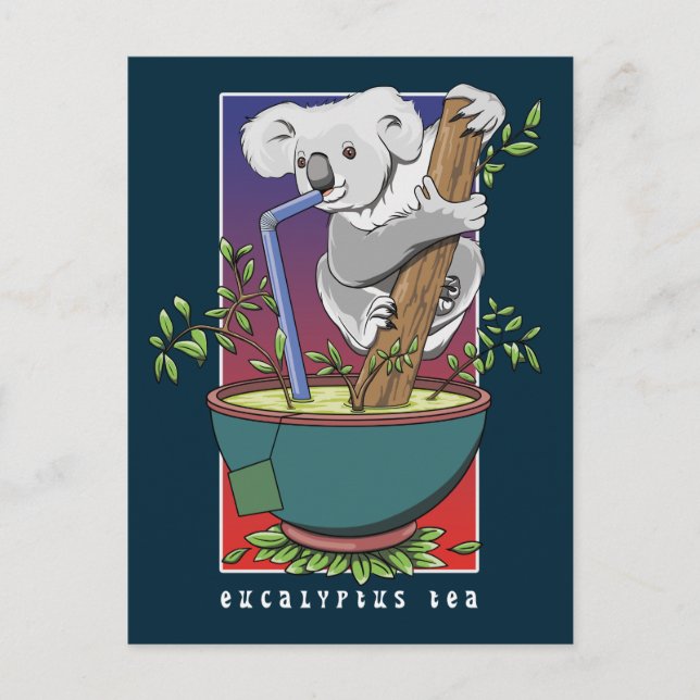 Carte Postale Koala Boire du thé à l'eucalyptus (Devant)