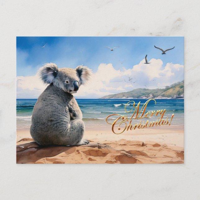 Carte Postale Koala sur une plage de sable Joyeux Noël (Devant)