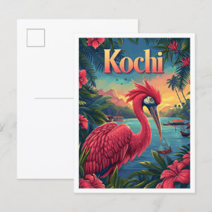 Carte Postale Kochi Kerala Inde Art Vintage Illustration voyage