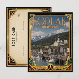 Carte Postale Kodiak Alaska Art Déco vintage de l'âge d'or