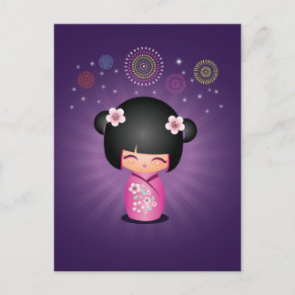 Carte postale Kokeshi Cutie Fireworks