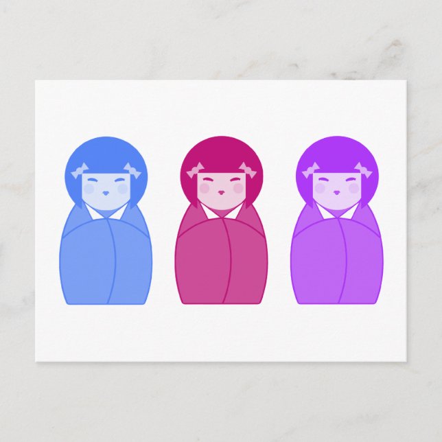 Carte Postale Kokeshi Doll Trio (Devant)