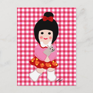 Carte Postale Kokeshi Girl avec son chiot