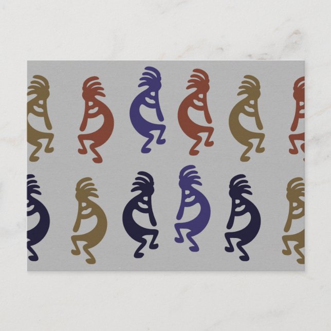 Carte Postale Kokopelli Groupe de Flûtes Jouer Figurines Café Mu (Devant)