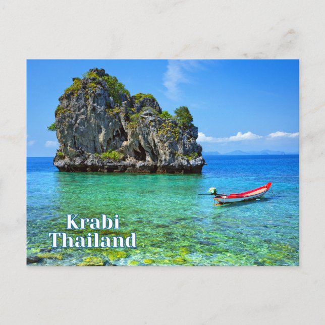 Carte Postale Krabi, Thaïlande Grand Rocher, Belle Plage (Devant)