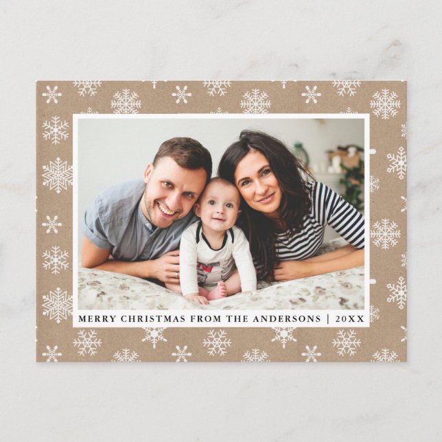 Carte Postale Kraft Joyeux Noël Famille Photo Flèches de neige (Devant)