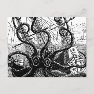 Carte Postale Kraken mangeant un voilier