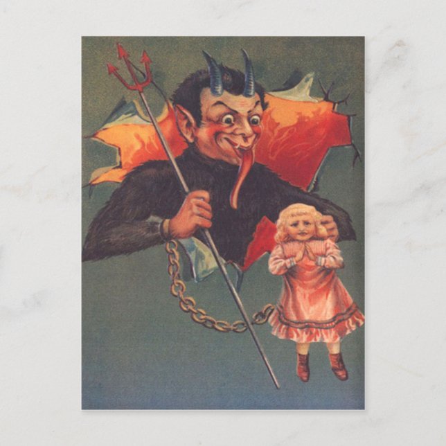 Carte Postale Krampus Avec Fille Et Fourche (Devant)