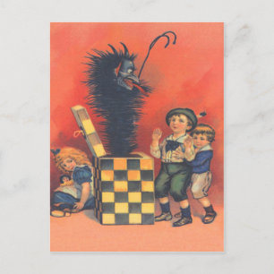 Carte Postale Krampus dans une boîte surprise