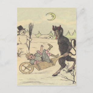 Carte Postale Krampus emmenant l'enfant méchant