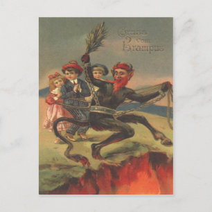 Carte Postale Krampus emmenant les mauvais enfants en enfer