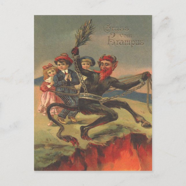 Carte Postale Krampus Emmène De Mauvais Enfants En Enfer (Devant)