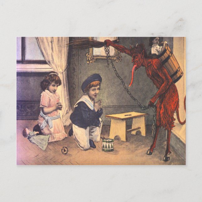 Carte Postale Krampus Kidnapping de mauvais enfants (Devant)