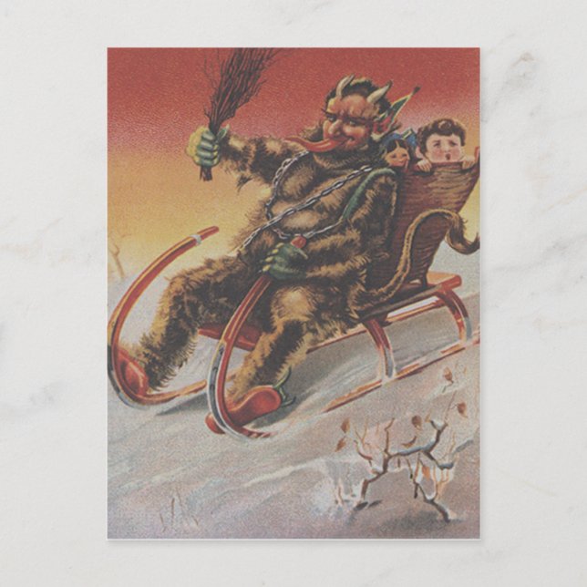 Carte Postale Krampus Kidnapping d'enfants Sleigh (Devant)