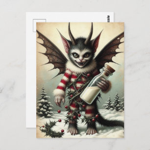Carte Postale Krampus Kitty de Noël avec bouteille de lait