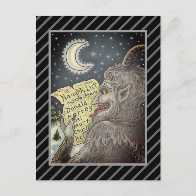 CARTE POSTALE KRAMPUS NAUGHTLIST, HISTOIRE DE NOËL CRAYANTE (Devant)