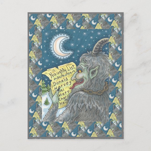 CARTE POSTALE KRAMPUS NAUGHTLIST, HISTOIRE DE NOËL CRAYANTE (Devant)