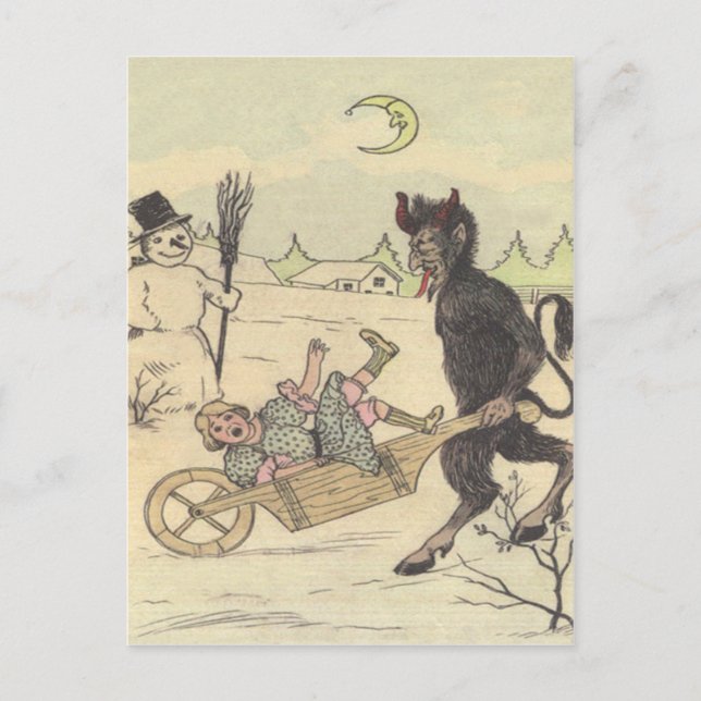 Carte Postale Krampus ôte le mauvais enfant (Devant)