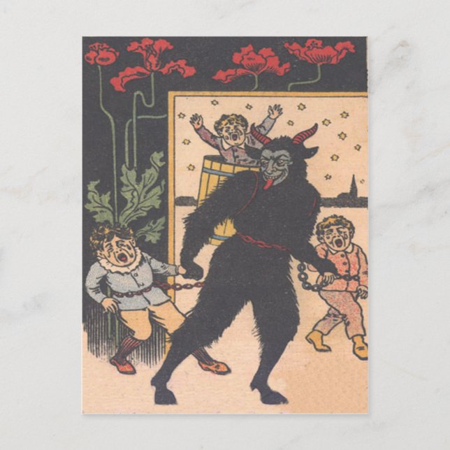 Carte Postale Krampus ôte les mauvais enfants (Devant)