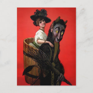 Carte Postale Krampus portant une femme