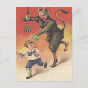 Carte Postale Krampus pourchassant l'enfant
