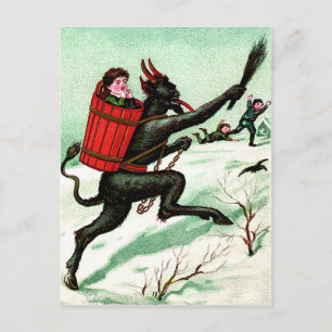 Carte Postale Krampus pourchasser les mauvais enfants Neige hive
