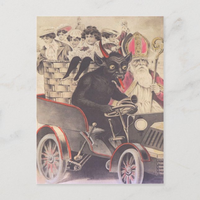 Carte Postale Krampus & Prêtre Conduite Avec Des Enfants (Devant)