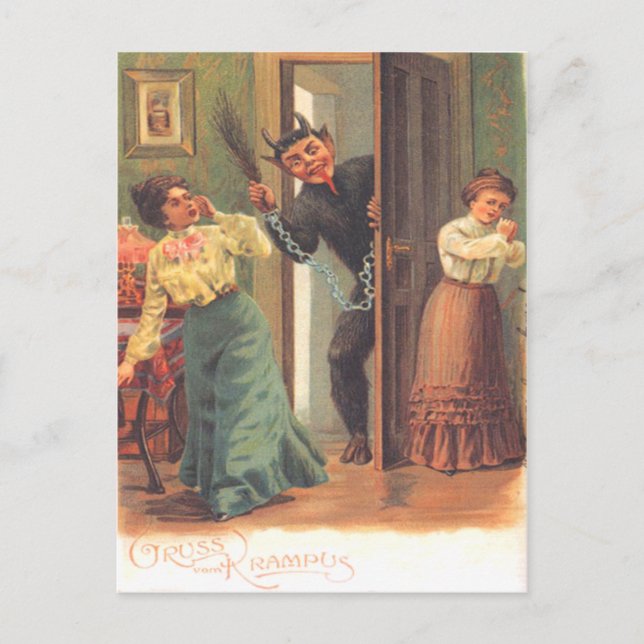 Carte Postale Krampus Punir les femmes (Devant)