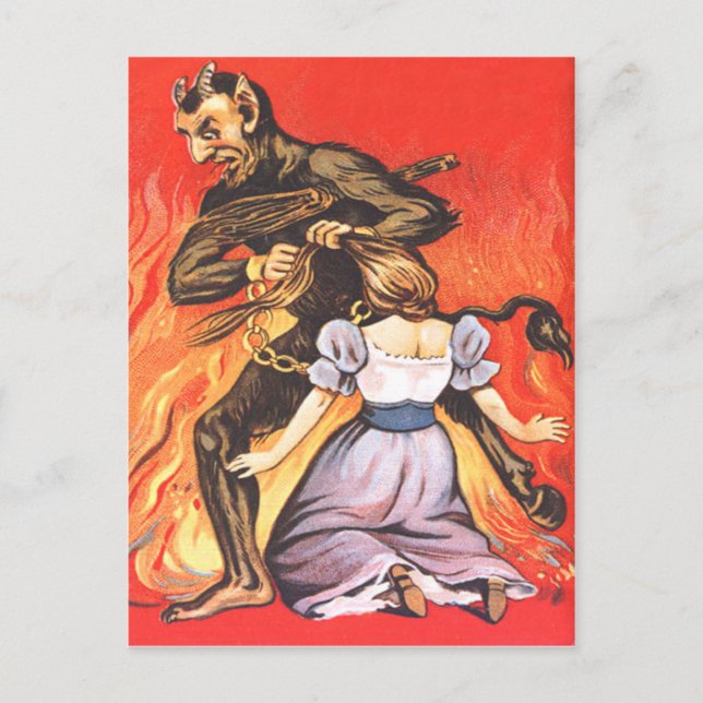 Carte Postale Krampus Punir une femme (Devant)