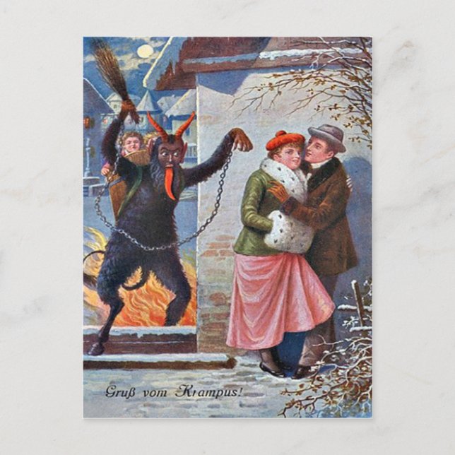 Carte Postale Krampus Punissant les Adultes Méchants (Devant)
