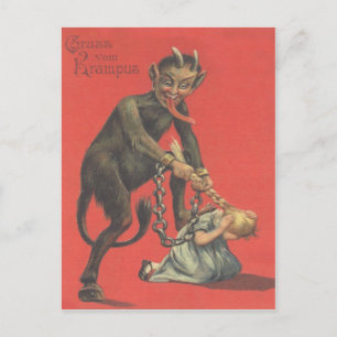 Carte Postale Krampus Punissant une Fille