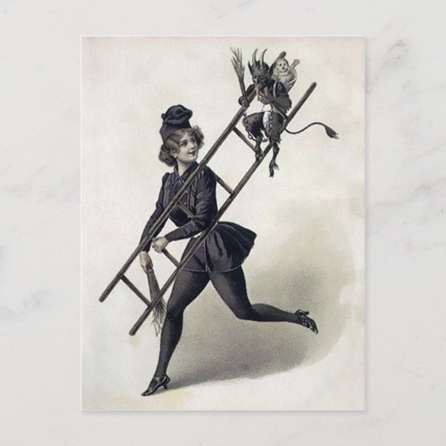 Carte Postale Krampus vintage Avec Dame (Devant)