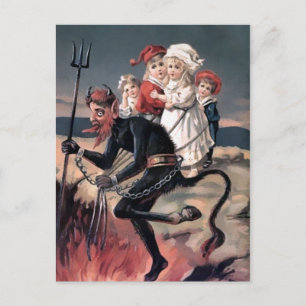 Carte Postale Krampus vintage avec des enfants