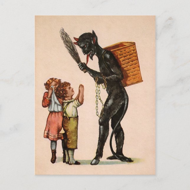 Carte Postale Krampus vintage avec enfants (Devant)