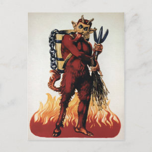 Carte Postale Krampus vintage avec feu