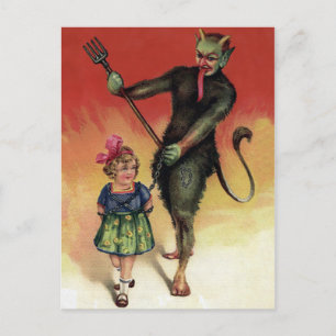 Carte Postale Krampus vintage avec fille