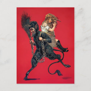 Carte Postale Krampus vintage Avec Fille