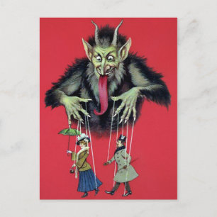 Carte Postale Krampus vintage avec marionnettes