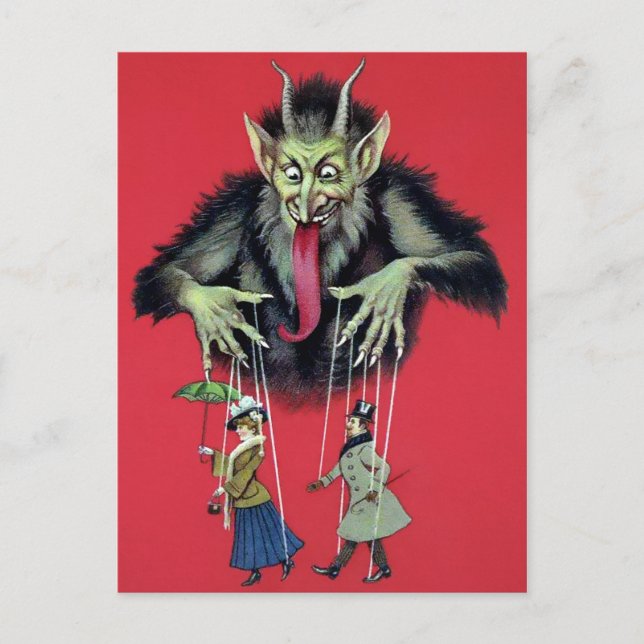 Carte Postale Krampus vintage avec marionnettes (Devant)