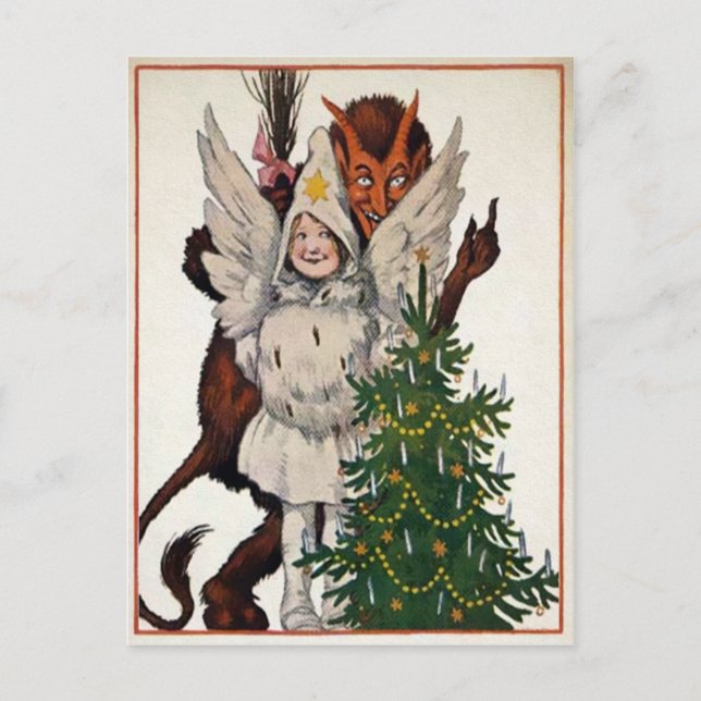 Carte Postale Krampus vintage et arbre (Devant)
