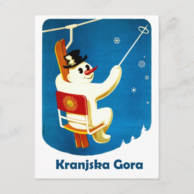 Carte Postale Kranjska Gora, Slovénie, Snowman sur Ski Lift (Devant)