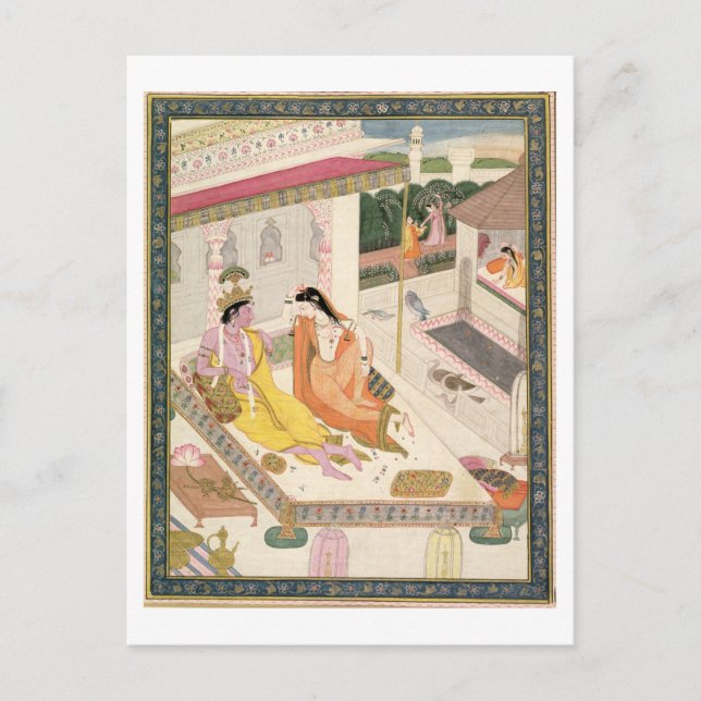 Carte Postale Krishna et Radha sur un lit dans un palais mogul,  (Devant)