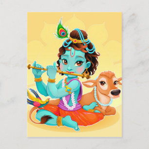 Carte Postale Krishna Indian God playing