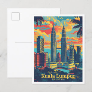 Carte Postale Kuala Lumpur Malaisie Vintage Art Travel