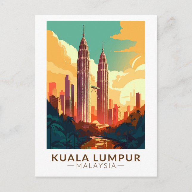 Carte Postale Kuala Lumpur Malaisie Voyage Art Vintage (Devant)